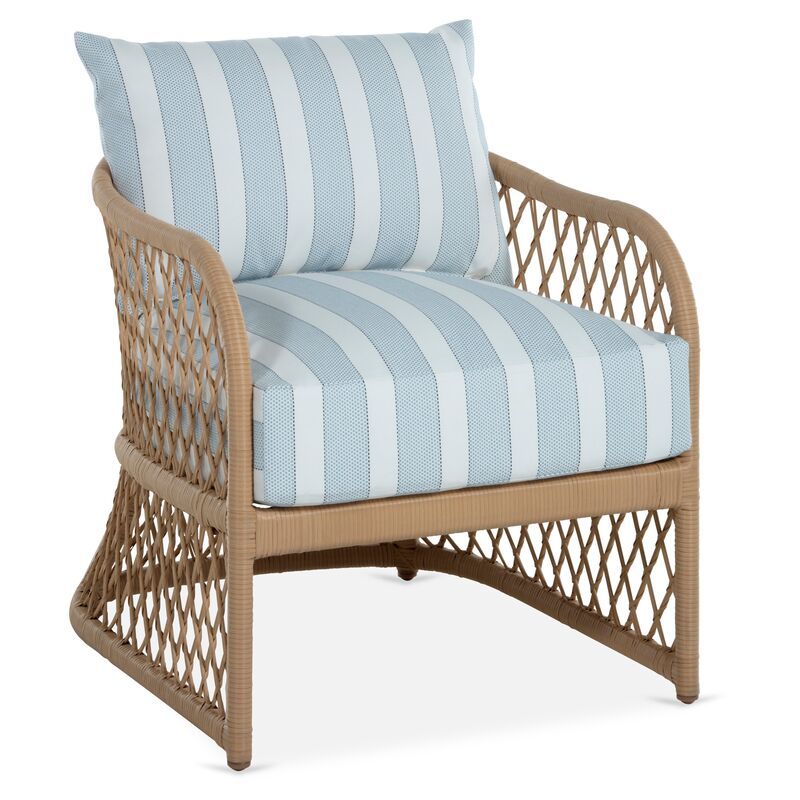Carmel Woven Lounge Chair, Sky Blue Dot Stripe | One Kings Lane