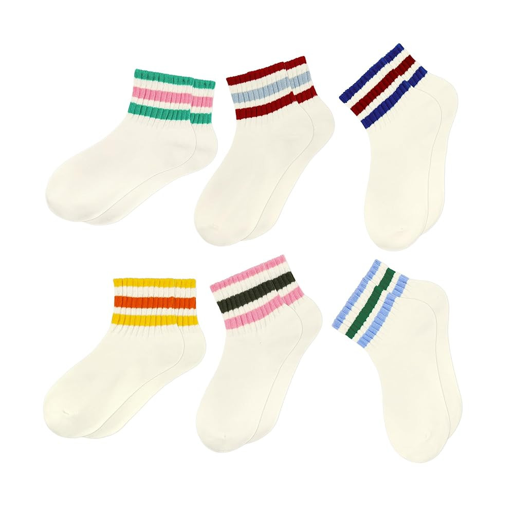 American Trends Vintage Striped Mini Crew Socks for Women Retro Novelty Athletic Mid Sock | Amazon (US)