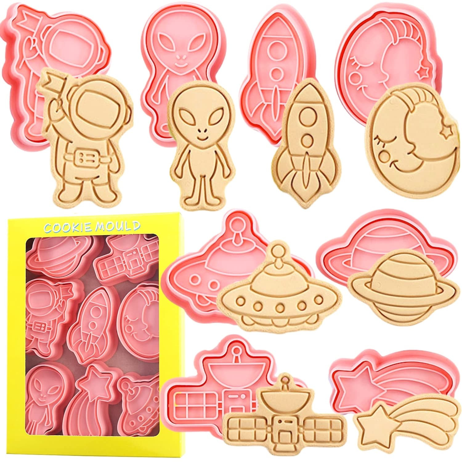 Crethinkaty Space Cookie Cutter-8 Plastic Cookie Stamp-Space Cartoon Fun Cookie Cutter Set, Children's Baking Set. | Amazon (US)