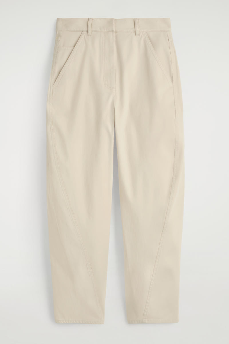 Barrel-Leg Cotton Trousers in Beige | COS UK
