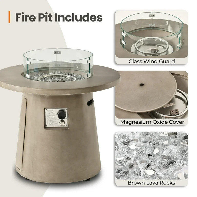COSIEST 31.5'' Round Propane Fire Pit,40,000 BTU Concrete Fire Pit Table with Fire Glass | Walmart (US)