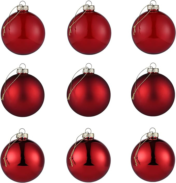 Red Glass Christmas Ornaments, 3.15" Ball Set of 9 With 3 Different Finishes, Vintage Xmas Balls ... | Amazon (US)