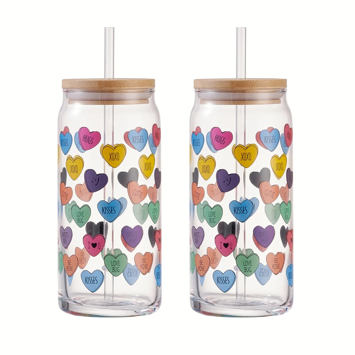 Mainstays Glass 20 oz Can Sipper Colorful Heart Conversation, 2 Pack | Walmart (US)