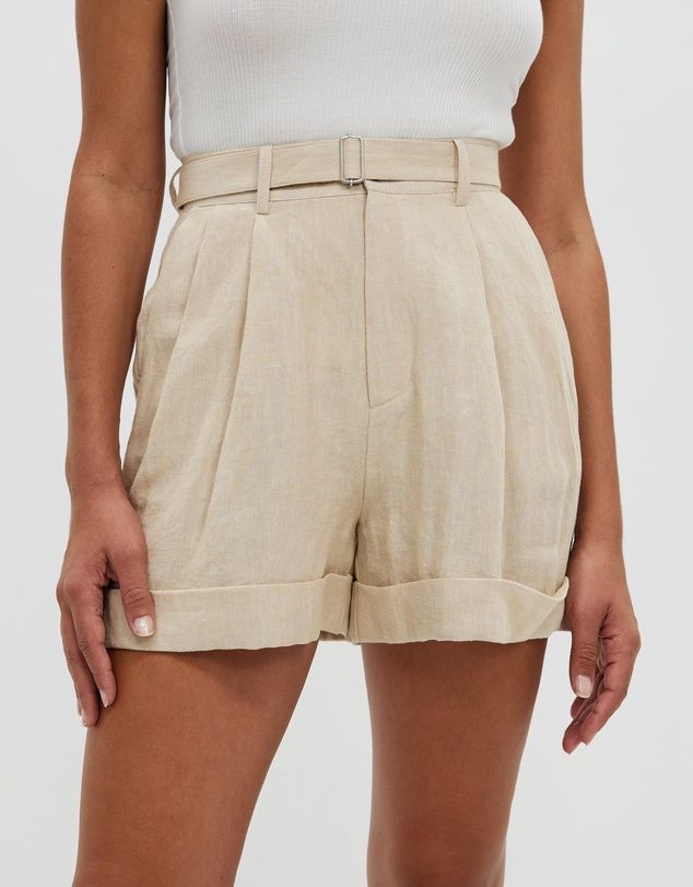 Belted Pleat Front Linen Shorts | THE ICONIC (AU & NZ)