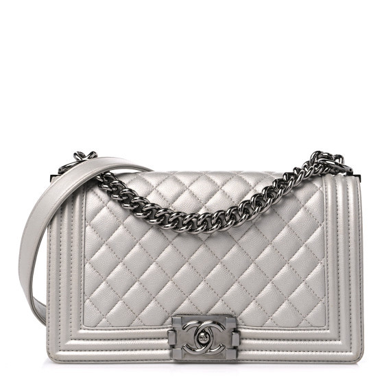 Metallic Caviar Quilted Medium Boy Flap Silver | FASHIONPHILE (US)