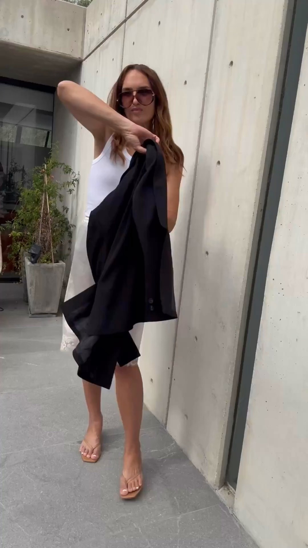 Satin Bermuda shorts 
Blazer 
Tank 
Aritzia