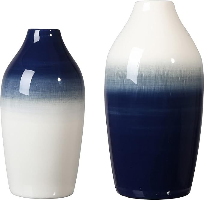 TERESA'S COLLECTIONS Modern Blue and White Ceramic Vase for Home Decor, Navy Blue Decorative Vase... | Amazon (US)