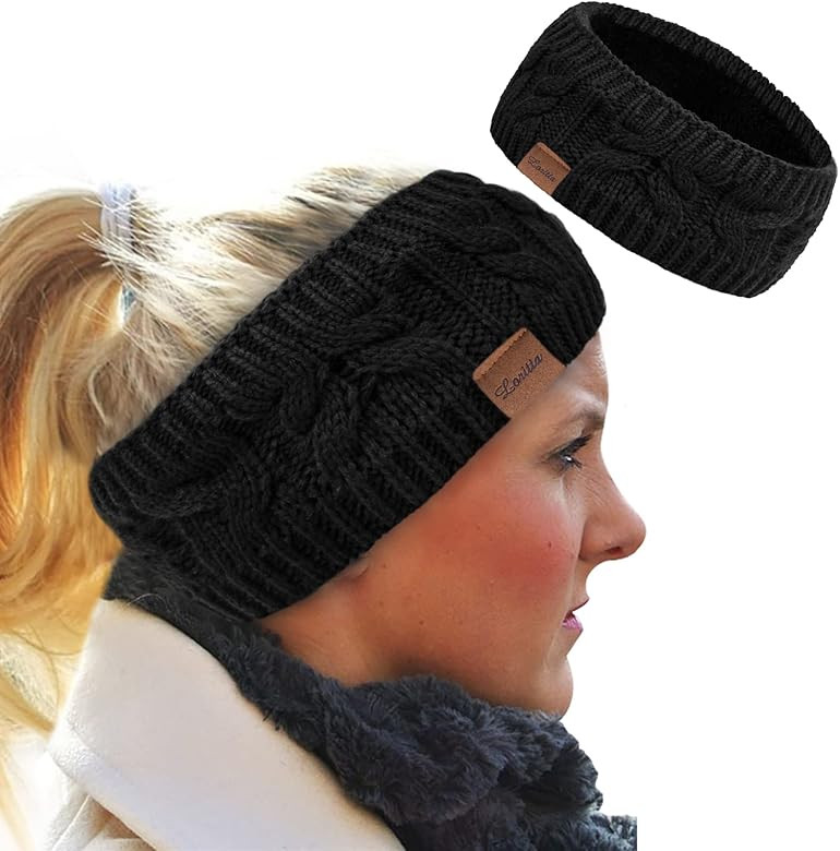 Loritta Womens Ear Warmers Headbands Winter Warm Fuzzy Cable Knit Head Wrap Fleece Lined Gifts | Amazon (US)