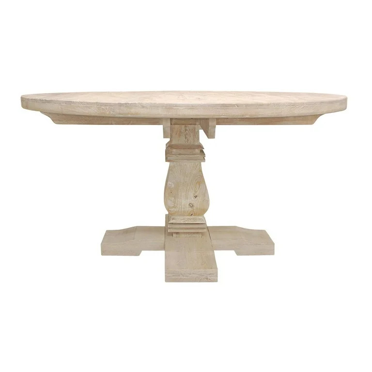 Benedict 58" Round Dining Table in Solid Mango Wood with Distressed White Wash | Walmart (US)