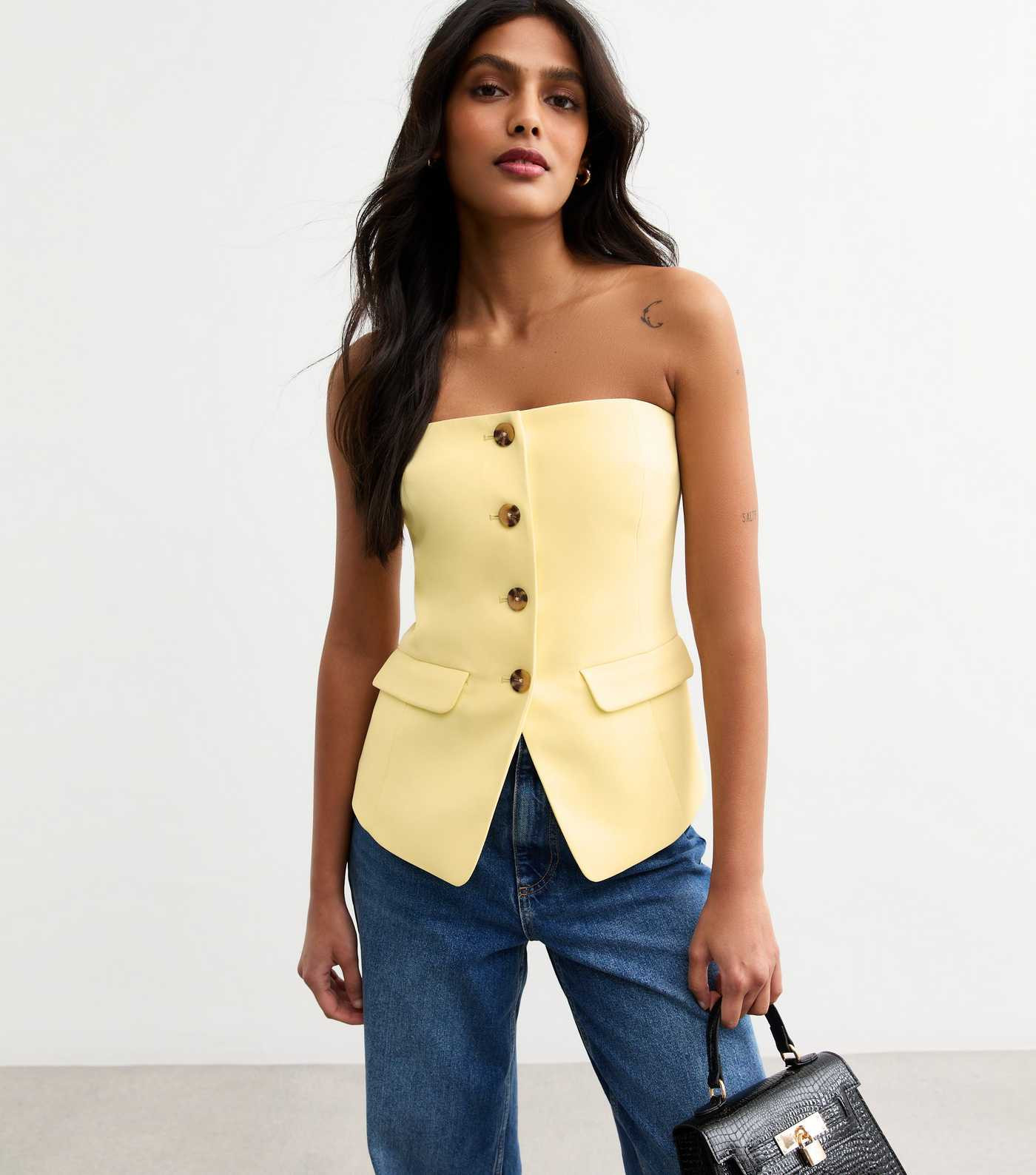 Light Yellow Button Front Bandeau Waistcoat | New Look | New Look (UK)