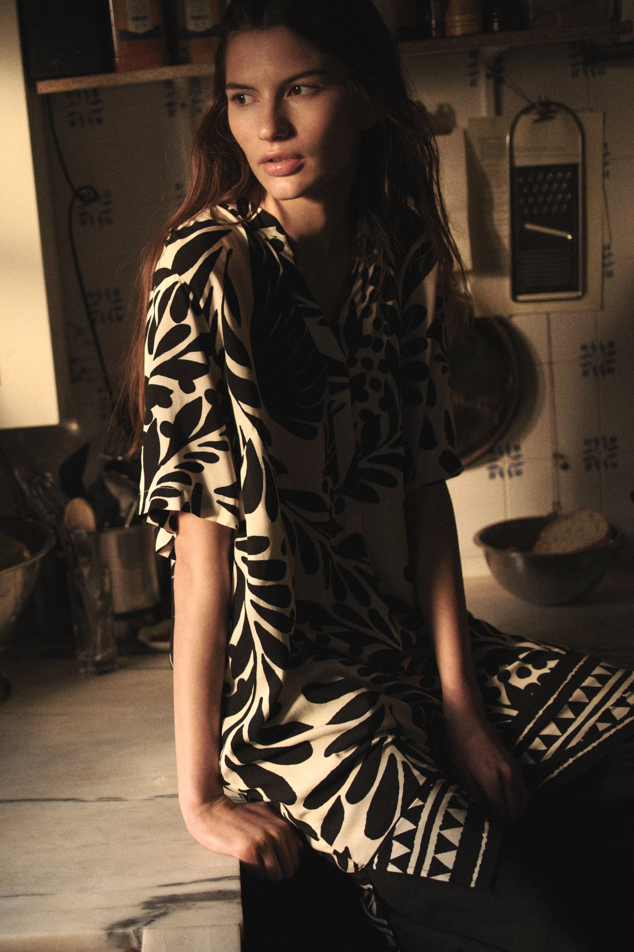 Viscose Tunic Dress - White/black patterned - Ladies | H&M US | H&M (US + CA)