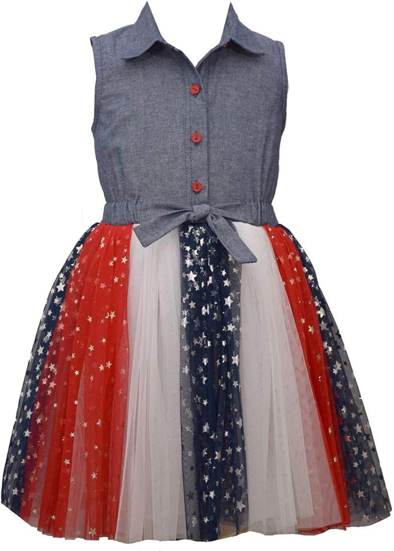 Bonnie Jean Girl's 4th of July Dress - Chambray Americana Tutu Dress… | Amazon (US)