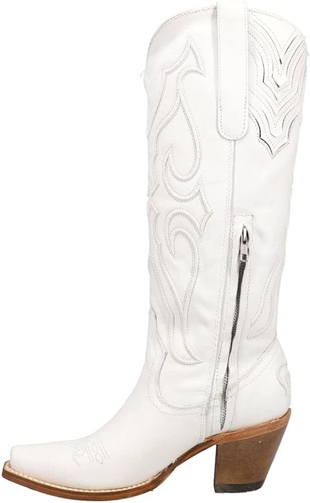 Corral Boots Womens Stitch Pattern Snip Toe Casual Boots Mid Calf Mid Heel 2-3" - White - Size 8 ... | Amazon (US)