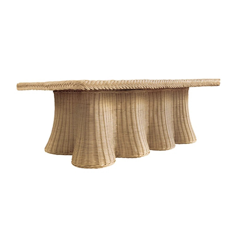 Rectangular Coffee Table with Braided Edge and Scallopped Skirt in Natural Woven Rattan | Perigold