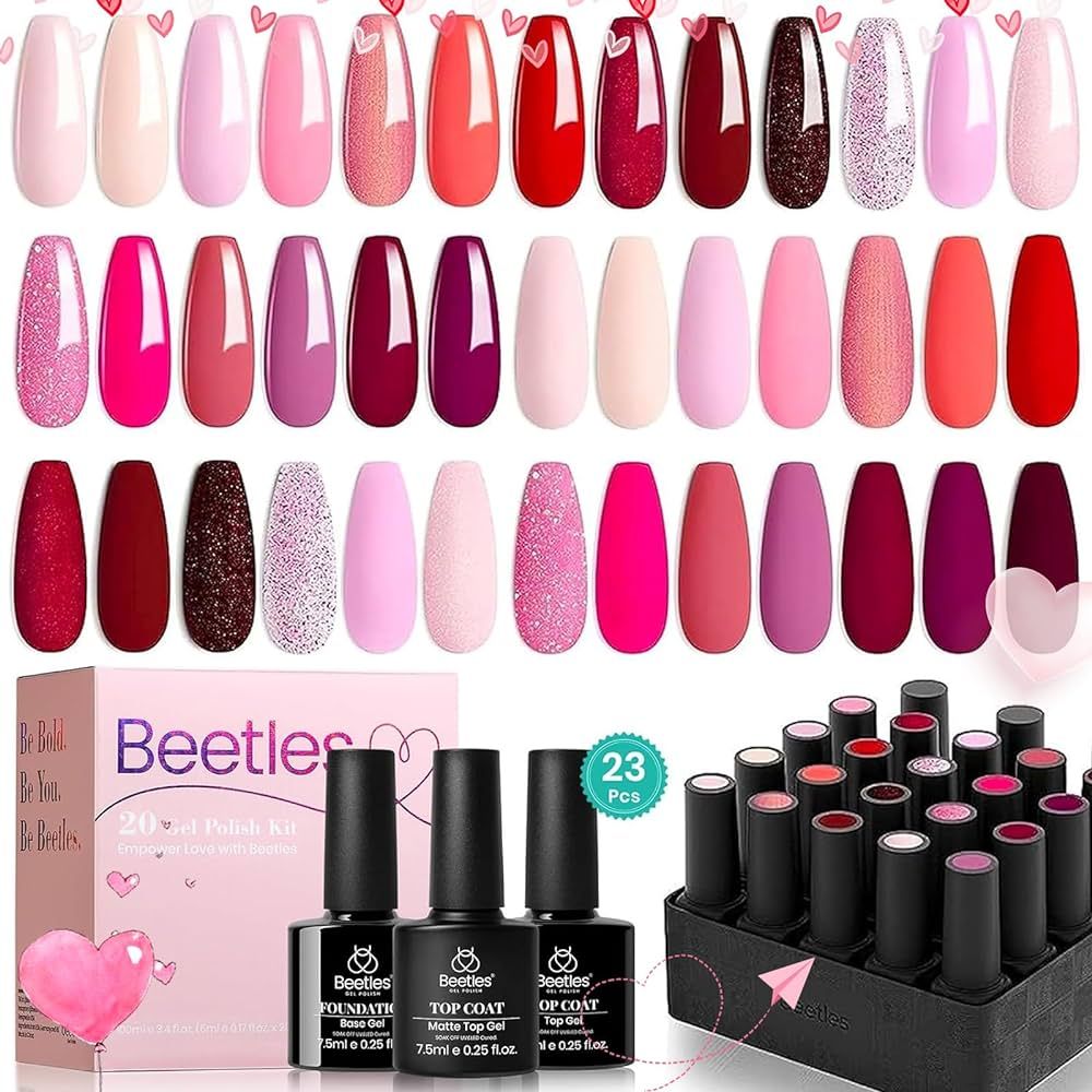 Beetles Gel Nail Polish Set 20 Colors Sweet Pink Burgundy Red Solid Shimmer Glitter Gel Polish 23... | Amazon (US)