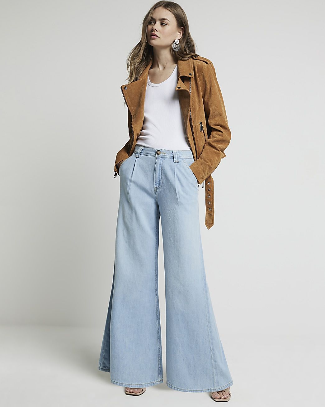 Blue mid rise tailored wide fit jeans | River Island (UK & IE)