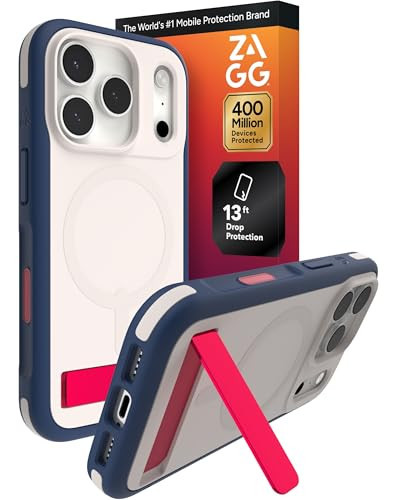 ZAGG Sedona Snap Case with Kickstand for iPhone 17 Pro - Red Light & Blue, Drop Protection (13ft/4m), Multi-Layer Protection, with Camera Button, MagSafe Phone Case with Impact-Absorbing Bumpers | Amazon (US)