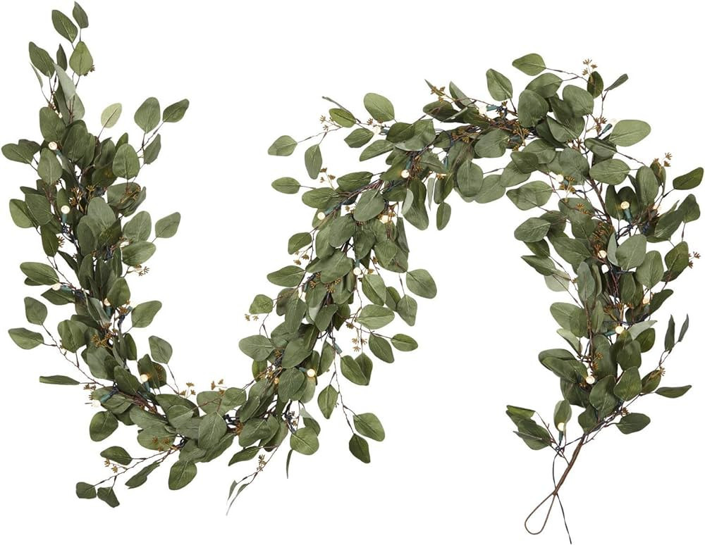 NOMA Pre-lit 9-Ft LED Eucalyptus Christmas Garland with Battery Operated Lights | 35 Warm White B... | Amazon (US)