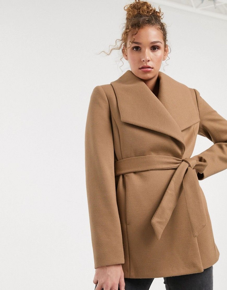 Oasis belted wrap coat in camel-Brown | ASOS (Global)