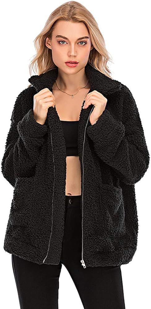 YYW Jackets for Women,Casual Fleece Fuzzy Faux Shearling Warm Winter Oversized Outwear Jackets Sh... | Amazon (US)