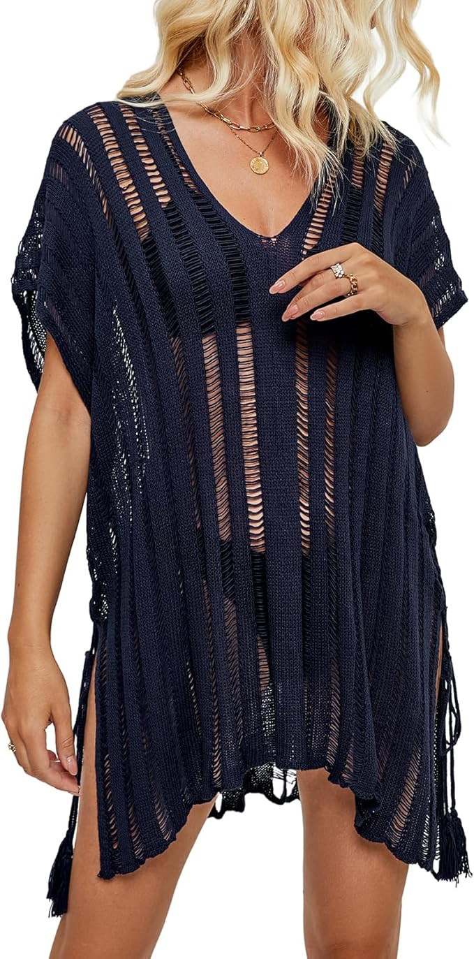 Bathing Suit Cover Ups for Women, Women's Swimwear Beach Bikini Swimsuit Pool Crochet Side Split ... | Amazon (US)