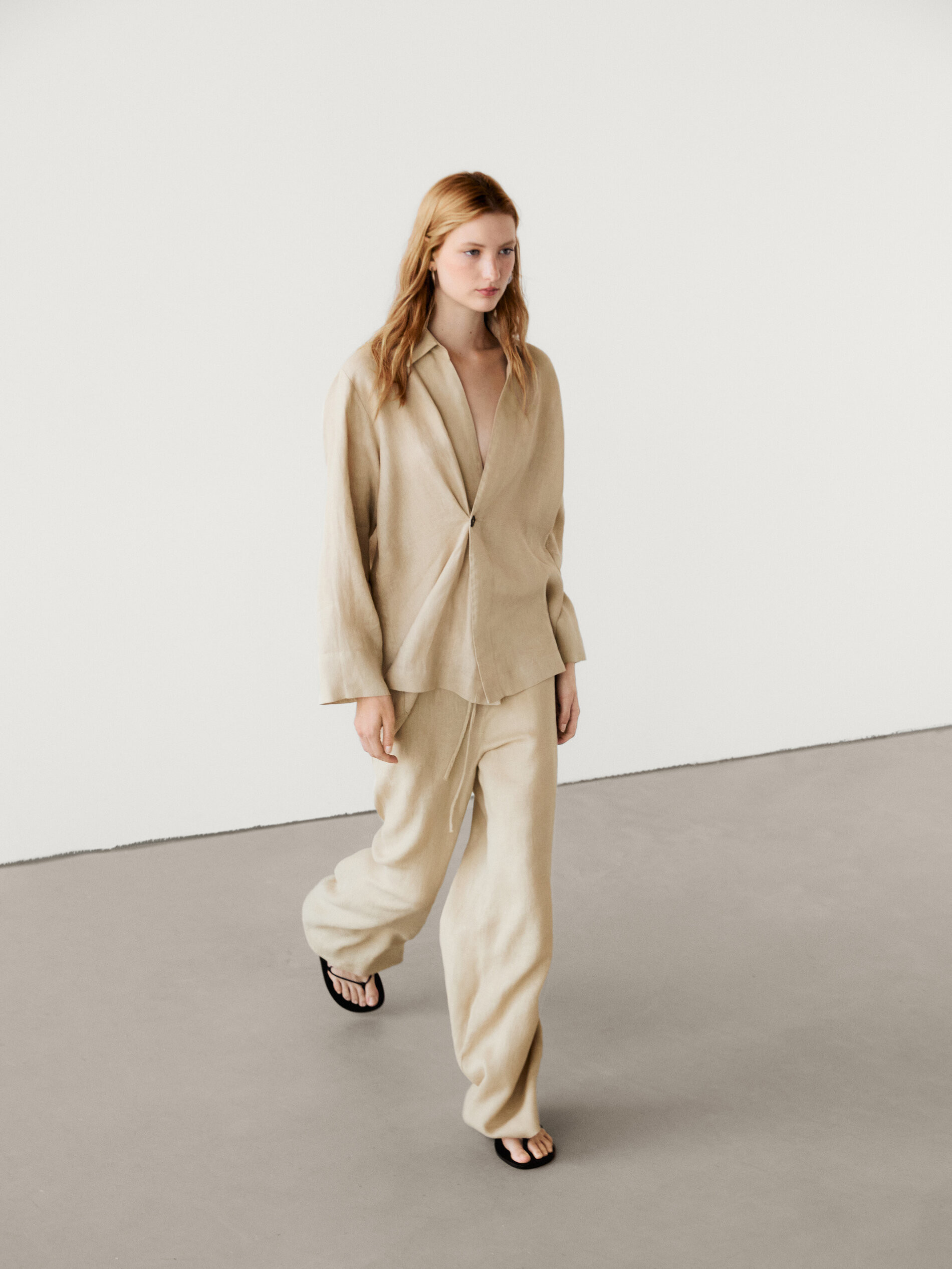 100% linen co-ord trousers with drawstring detail | Massimo Dutti US