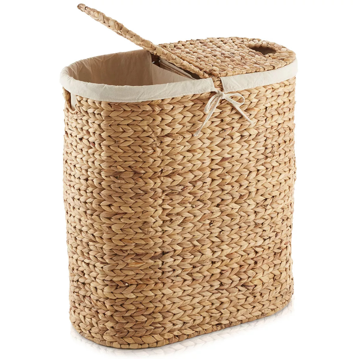 Casafield Oval Laundry Hamper with Lids and Removable Liner Bags - Natural, Woven Water Hyacinth ... | Target