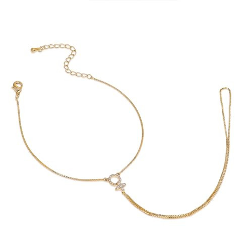 BXDA Gold Hand Chain Bracelet for Woman, Dainty Finger Ring Bracelet Summer Beach Round and Cross Rhinestone Handmade Adjustable Jewelry Gift | Amazon (US)