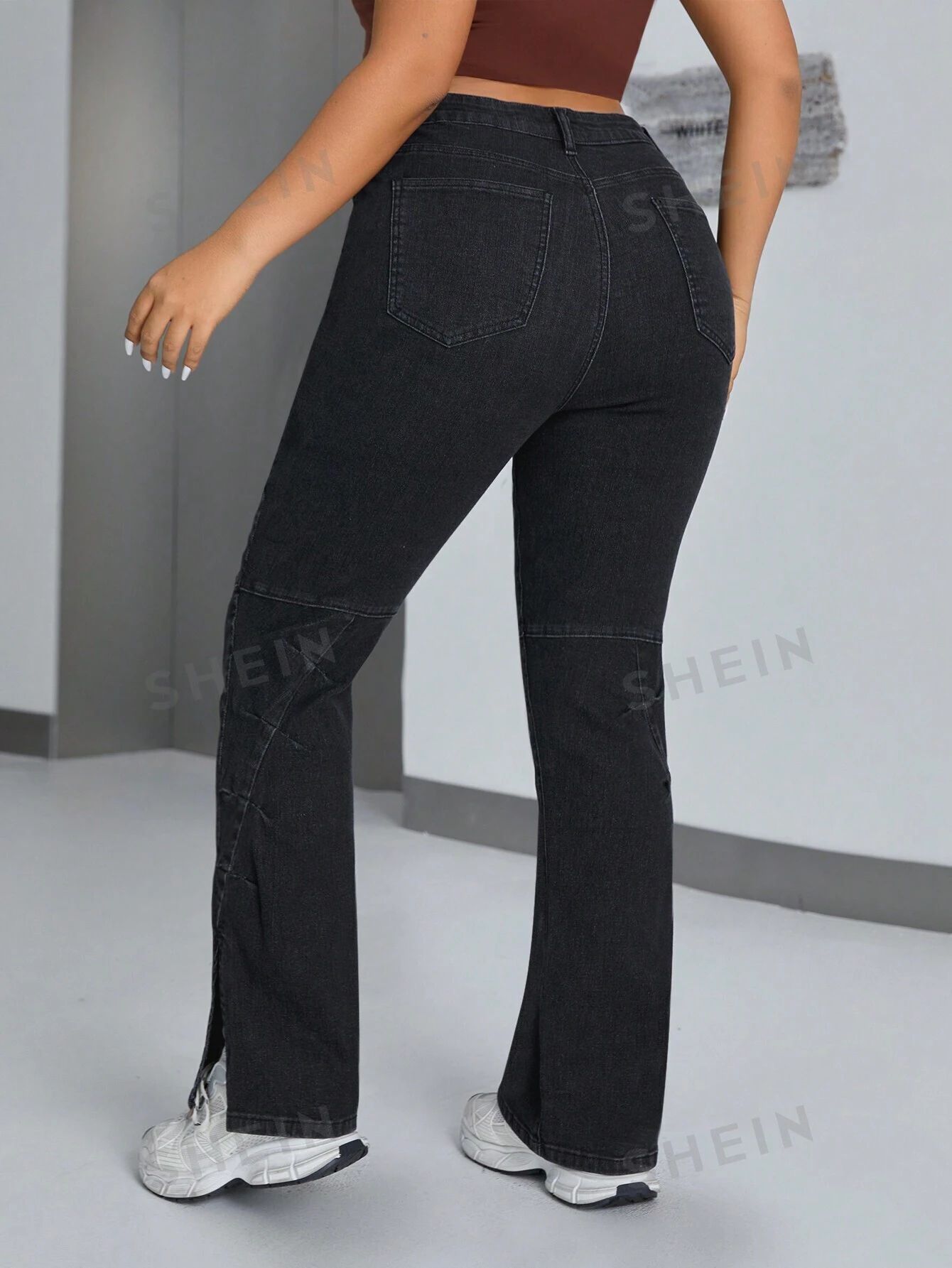 SHEIN ICON Plus Size Women's Side Slit Flared Jeans | SHEIN