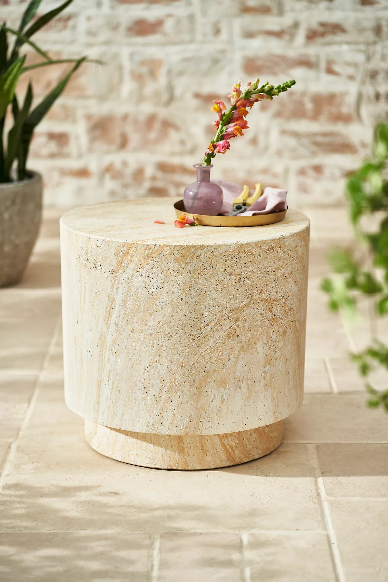 Travertine Finish Side Table | Anthropologie (US)