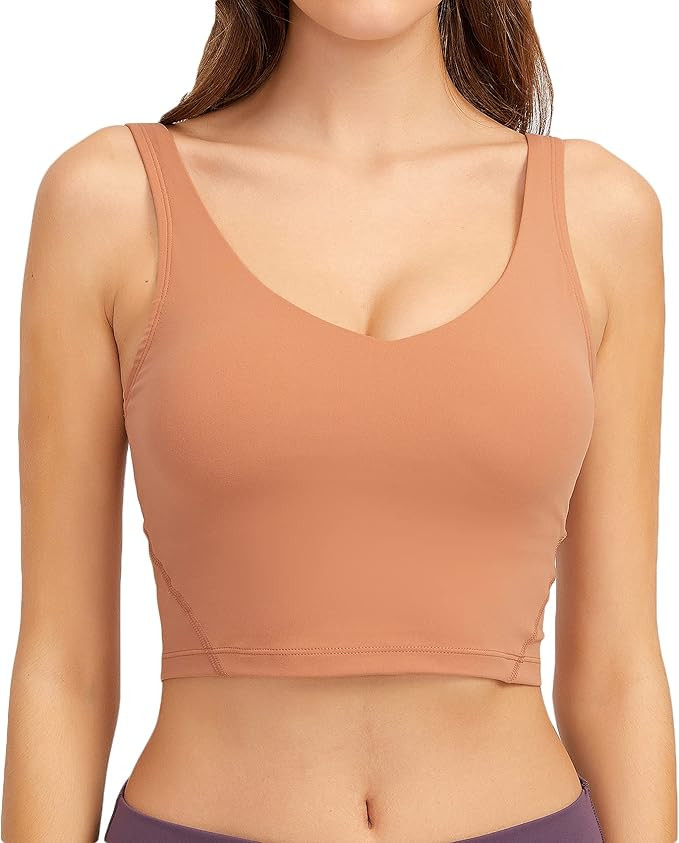 Lemedy Women Sports Bra Longline Crop Tank Top Padded Workout Running Yoga | Amazon (US)