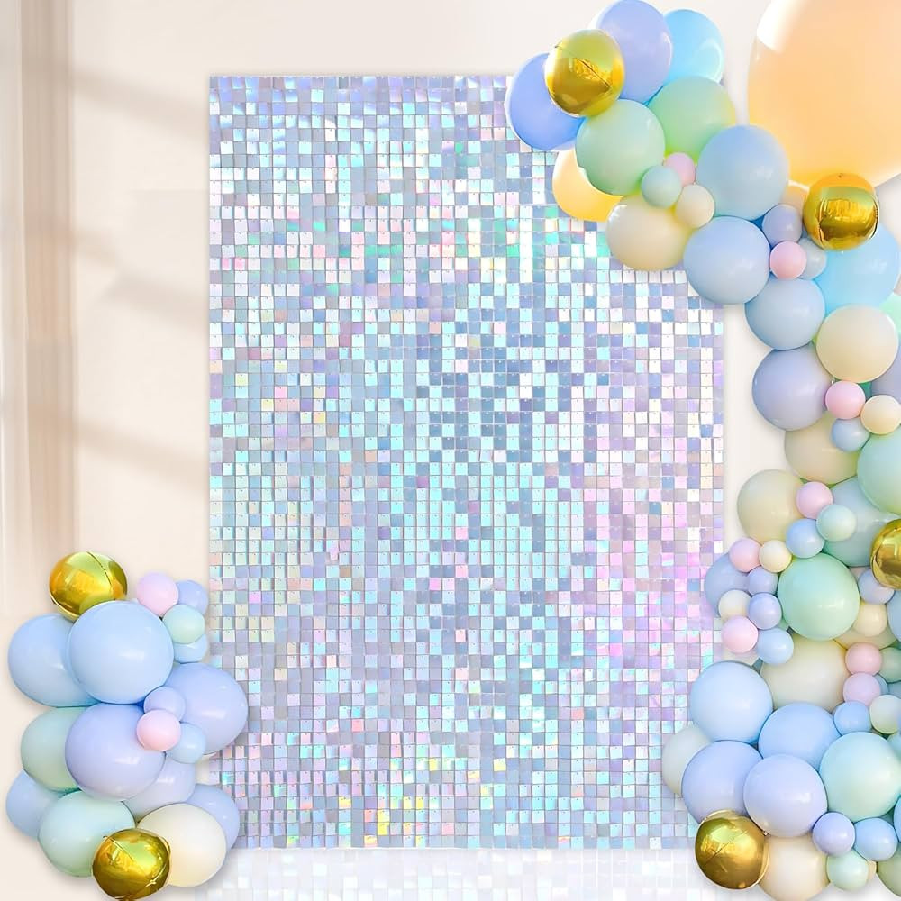 Iridescent Silver Shimmer Wall Backdrops Sequin Panel Backdrops Sequin Panels 18 Packs Wedding De... | Amazon (US)