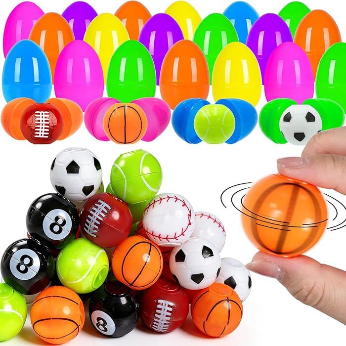 24 Pack Easter Egg Fillers with Fidget Spinner Sports Balls Toy, Easter Eggs Hunts Filling Soccer... | Amazon (US)