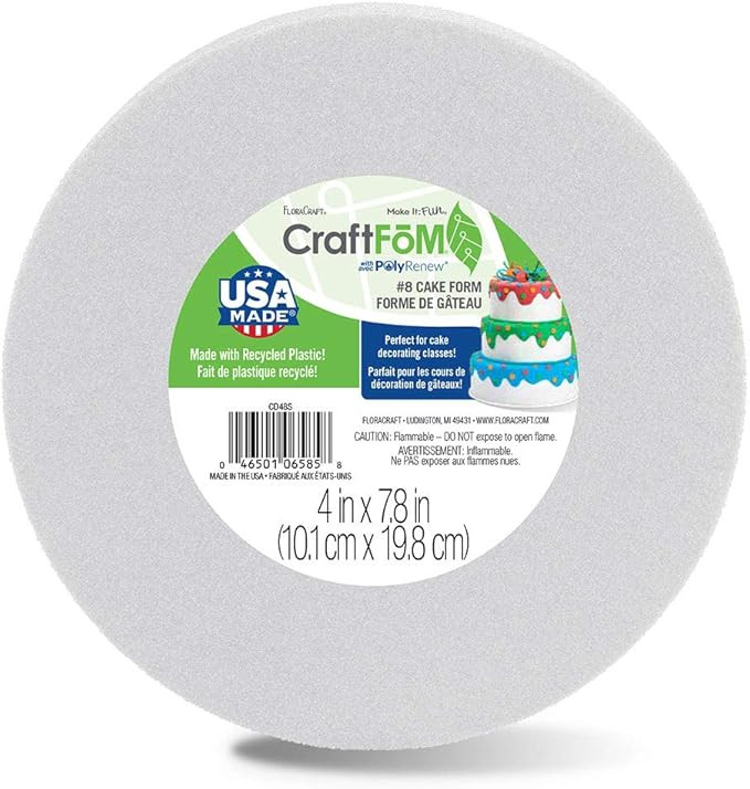 FloraCraft CraftFōM Round Cake Form 4 Inch x 7.8 Inch White | Amazon (US)
