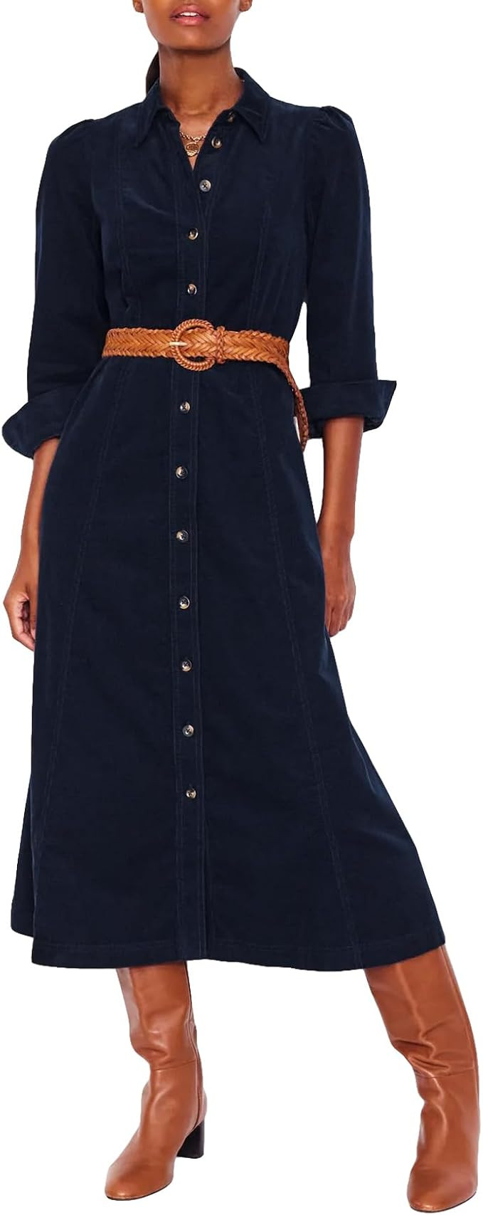 Women's Corduroy Maxi Dress Long Sleeve Cord Button Down Shirt Long Dress with Belt | Amazon (US)