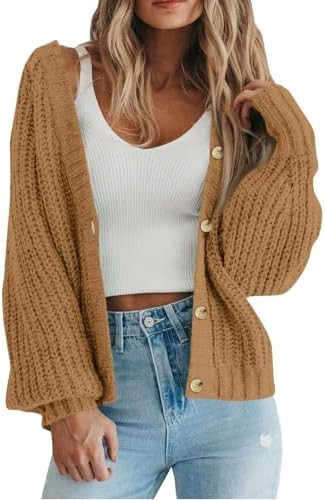 Ultimate Womens Thick Knit Cardigan Sweater Cozy Long Sleeve Button Loose Short Warm Cardigan Swe... | Amazon (US)
