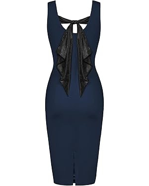 Belle Poque Women's Cowl Neck Ruched Bodycon Dresses Vintage Back Knot Wedding Guest Cocktail Par... | Amazon (US)