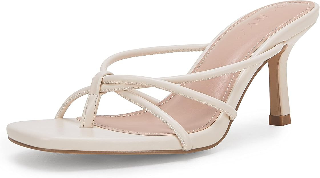 LAICIGO Women’s Square Open Toe Flip Flops Stiletto Heels Strappy Thong Slide on Slingback Mule... | Amazon (US)