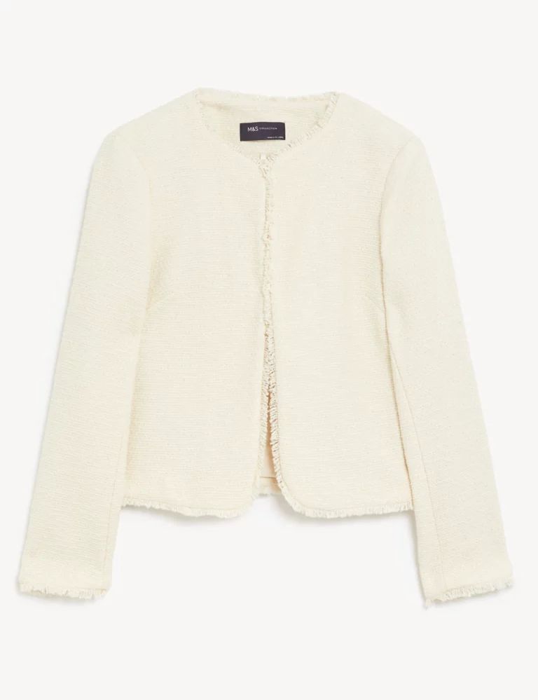 Pure Cotton Tweed Collarless Short Jacket | Marks & Spencer (UK)