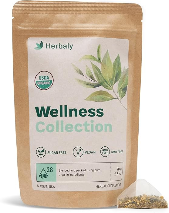 Herbaly Wellness Collection Organic Herbal Ginger Tea, 70 g, 28 Count Bag (Pack of 1) | Amazon (US)