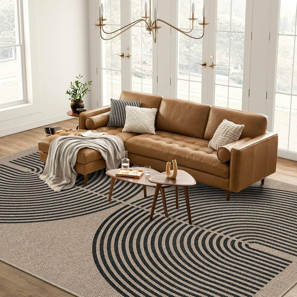 Lahome Modern Rainbow Easy Jute 9x12 Rug, Large Outdoor Patio Rug Farmhouse Indoor Outdoor Living... | Amazon (US)