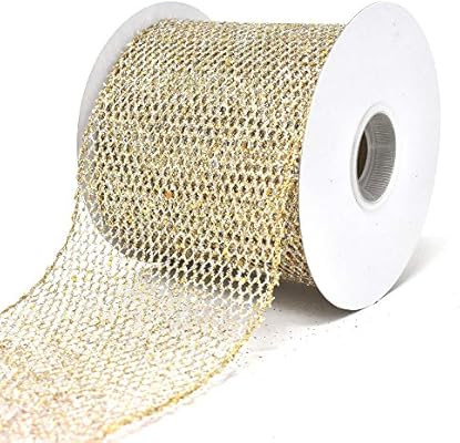 Homeford Grand Net Glitter Wired Edge Christmas Ribbon, 4-Inch, 10-Yard (Gold/Silver) | Amazon (US)