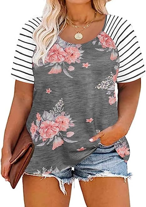 CARCOS Plus Size Tops Short Sleeve Leopard Print Colorblock Animal Shirts XL-5XL | Amazon (US)