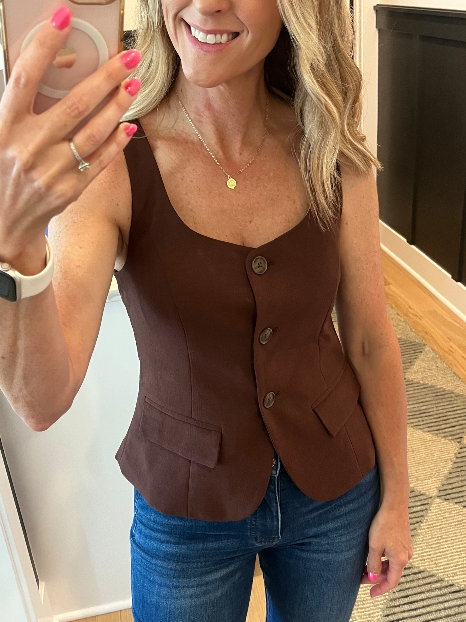 Today’s outfit! Fitted vest for the win! Love this chocolate brown; perfect for now to fall! Wearing a XS. 

#LTKOver40 #LTKFindsUnder50 #LTKSeasonal