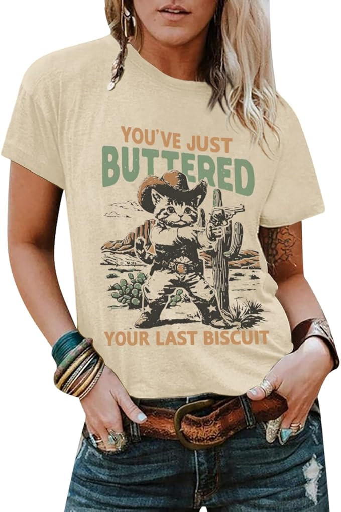 Western Cat Shirts for Women Funny Vintage Cowgirl Shirt Rodeo Cowboy Graphic Tees Country Concer... | Amazon (US)