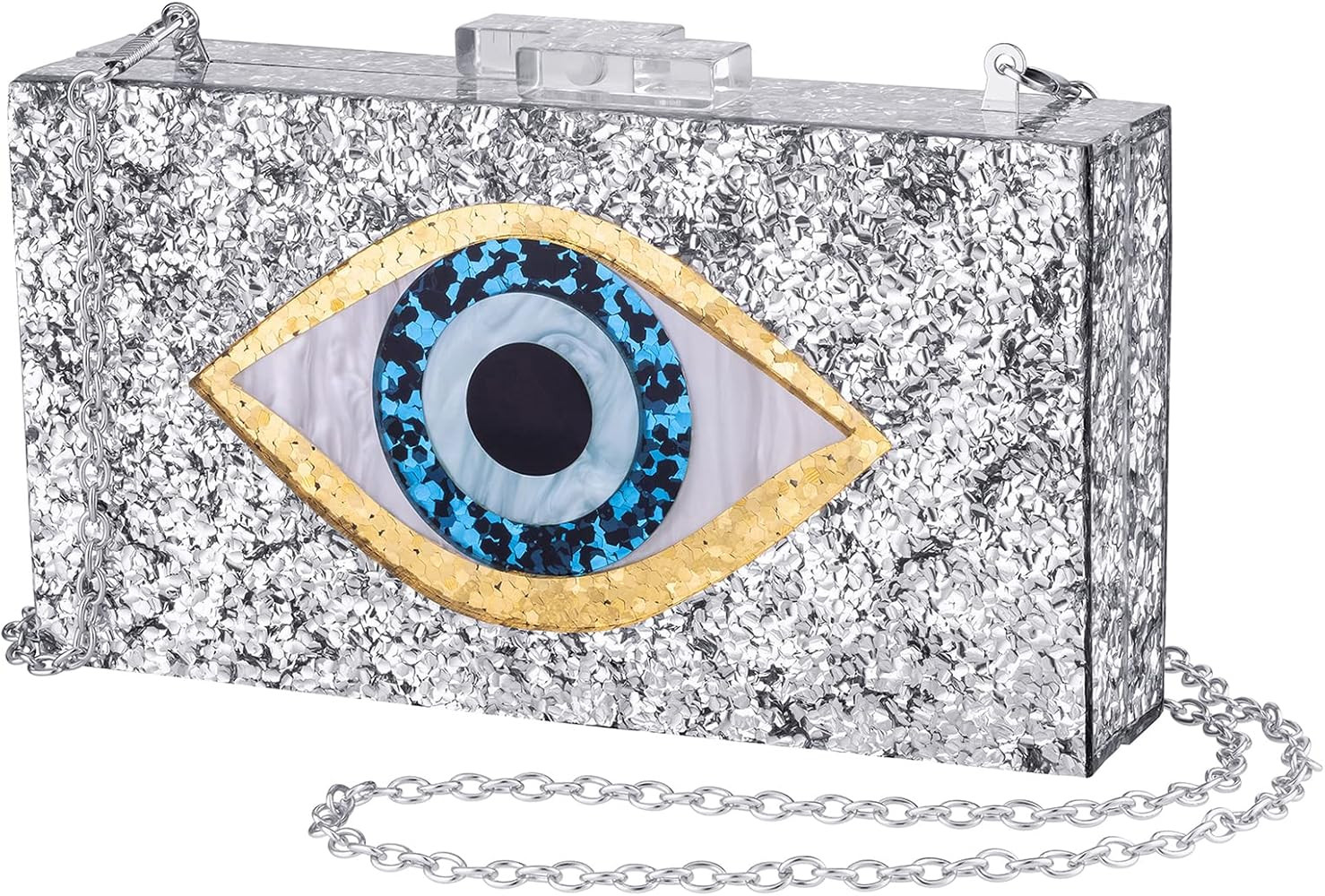 Clutch Purses for Women-Evil Eye Acrylic Clutch Glitter Purse Evening Bag Chain Shoulder Crossbod... | Amazon (US)