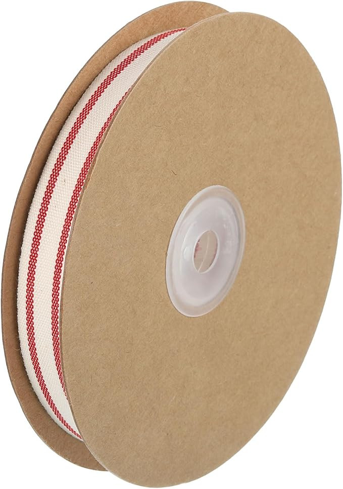 uxcell Natural Cotton Stripes Ribbon, 5/8 Inch x 10 Yard Cotton Fabric Ribbon Roll, Natural with ... | Amazon (US)