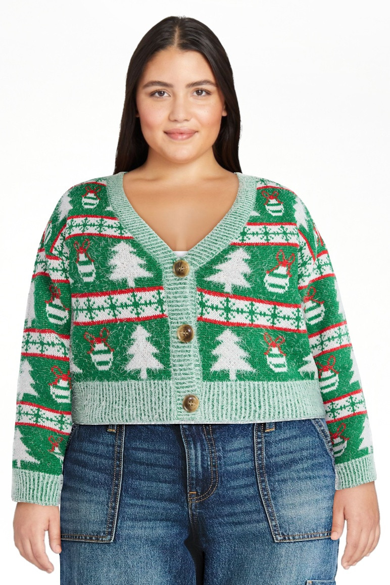No Boundaries Embroidered Christmas Cardigan, Women's & Women's Plus - Walmart.com | Walmart (US)