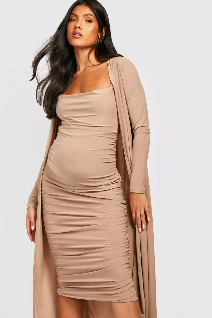 Maternity Strappy Cowl Neck Dress And Duster | Boohoo.com (NL)
