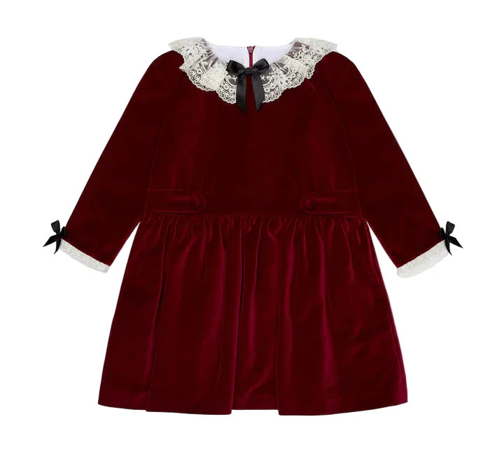 La Coqueta Burgundy Eva Velvet Dress | JoJo Mommy